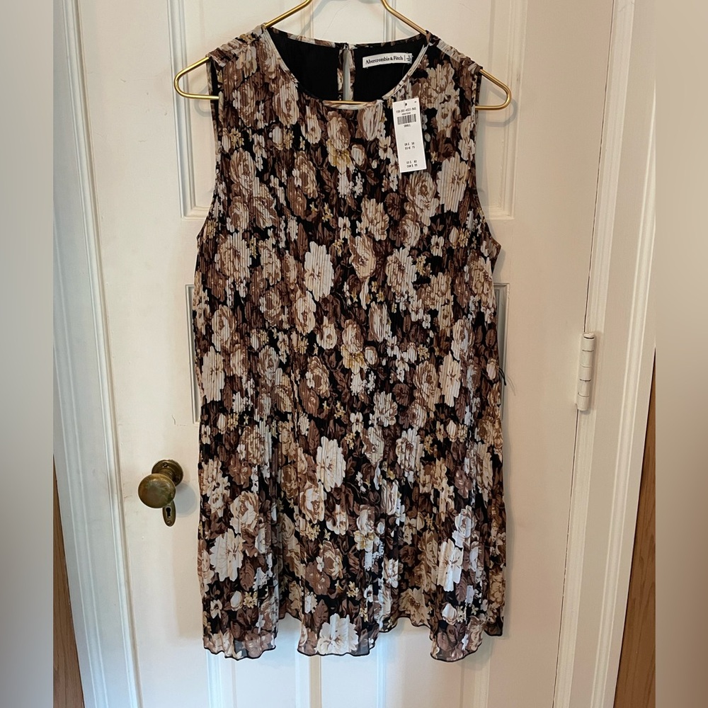 NWT Abercrombie & Fitch Brown Floral Pleated Mini Dress Small 159-591 No Belt - Picture 5 of 13
